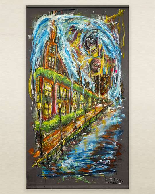 Rullaverhoon maalattu Janneblanco taideteos on jokaisen sisustajan unelma. Taiderullaverho joka tekee tilasta kuin tilasta ainutlaatuisen kokemuksen.