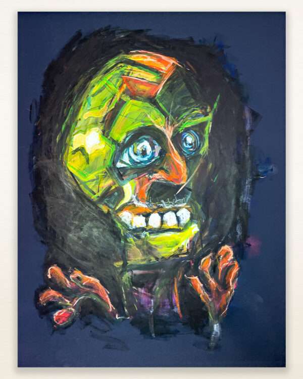 rullaverhoon maalattu synkkä taideteos